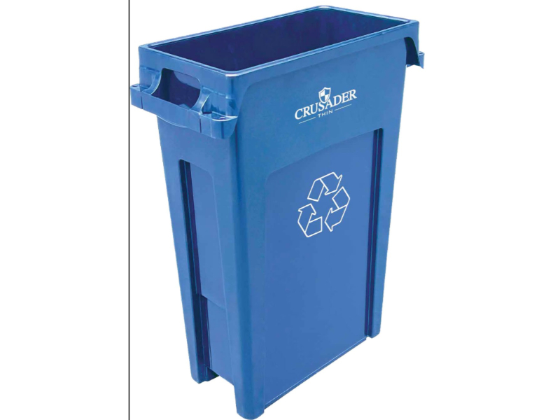 Quantum Storage CTH-23RBL 30 Thin Recycling Symbol 23 gal Polypropylene Container, Blue