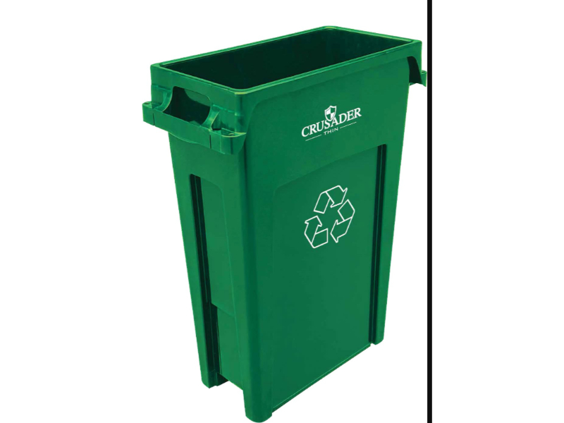 Quantum Storage CTH-23RGN 30 Thin Recycling Symbol 23 gal Polypropylene Container, Green