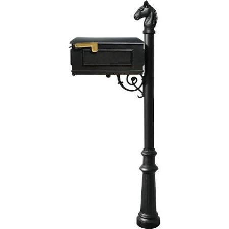 Mailbox System with Post Fluted Base & Horsehead Finial, Black