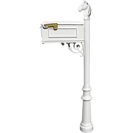 Mailbox System with Post Fluted Base & Horsehead Finial, White