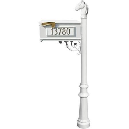 LMC-801-WHT Mailbox Post System with Fluted Base & Horsehead Finial & 3 Cast Plates, White