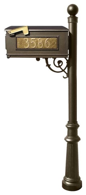 LMC-804-BZ Mailbox Post System with Fluted Base & Ball Finial & 3 Cast Plates, Bronze