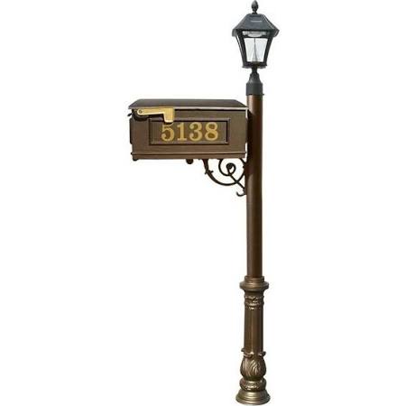 LMCV-700-SL-BZ Mailbox Post System with Ornate Base & Bayview Solar Lamp, Bronze