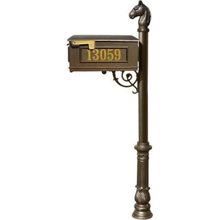LMCV-701-BZ Mailbox Post System with Ornate Base & Horsehead Finial, Bronze