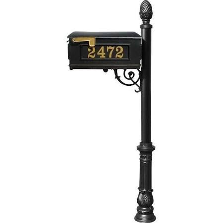 LMCV-703-BL Mailbox Post System with Ornate Base & Pineapple Finial, Black