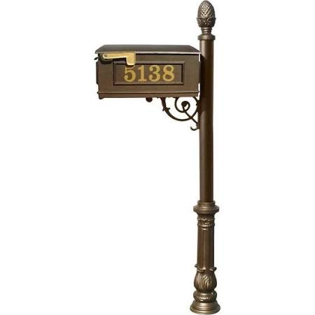 LMCV-703-BZ Mailbox Post System with Ornate Base & Pineapple Finial, Bronze