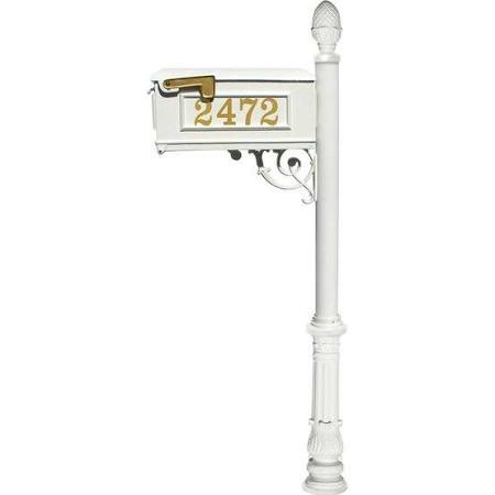 LMCV-703-WHT Mailbox Post System with Ornate Base & Pineapple Finial, White