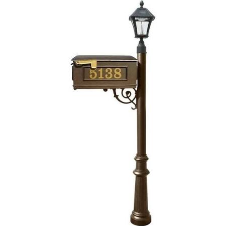 LMCV-800-SL-BZ Mailbox Post System with Fluted Base & Bayview Solar Lamp, Bronze