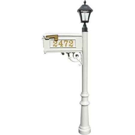 LMCV-800-SL-WHT Mailbox Post System with Fluted Base & Bayview Solar Lamp, White