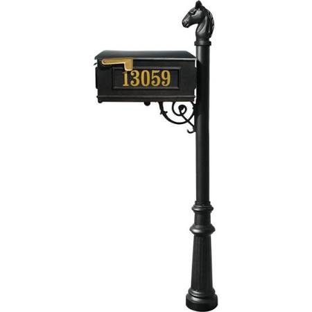 LMCV-801-BL Mailbox Post System with Fluted Base & Horsehead Finial, Black