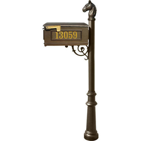 LMCV-801-BZ Mailbox Post System with Fluted Base & Horsehead Finial, Bronze