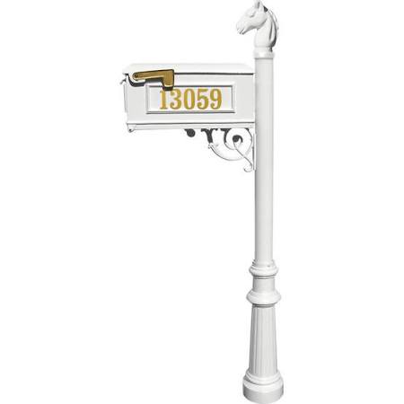 LMCV-801-WHT Mailbox Post System with Fluted Base & Horsehead Finial, White