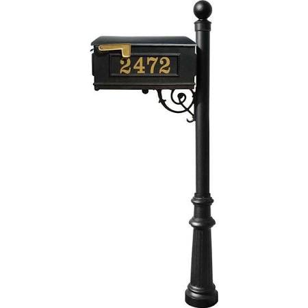 LMCV-804-BL Mailbox Post System with Fluted Base & Ball Finial, Black