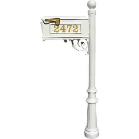 LMCV-804-WHT Mailbox Post System with Fluted Base & Ball Finial, White