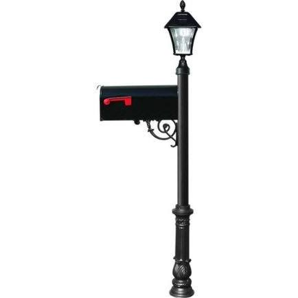LPST-700-E1-SL-BL E1 Economy Mailbox System with Ornate Base & Bayview Solar Lamp, Black