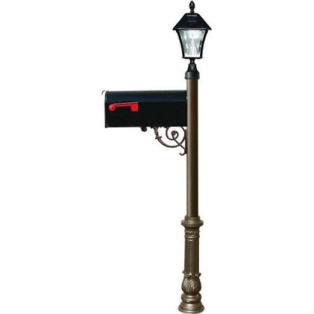 E1 Economy Mailbox System with Ornate Base & Bayview Solar Lamp, Bronze