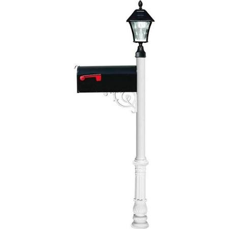 E1 Economy Mailbox System with Ornate Base & Bayview Solar Lamp, White