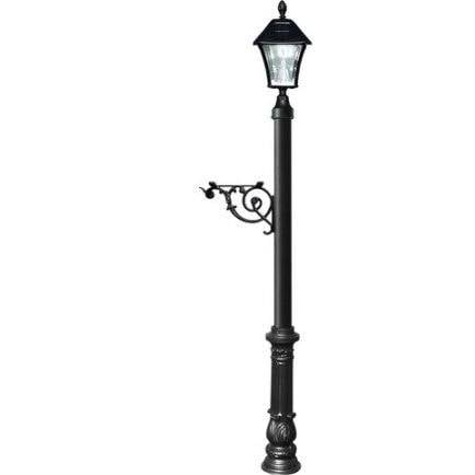 Post System with Ornate Base & Bayview Solar Lamp, Black
