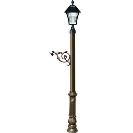Post System with Ornate Base & Bayview Solar Lamp - Bronze