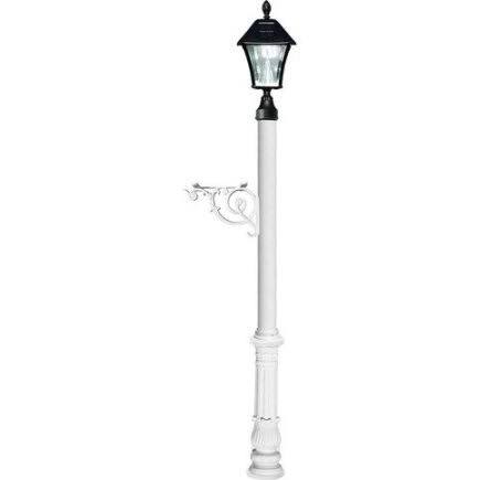 Post System with Ornate Base & Bayview Solar Lamp, White