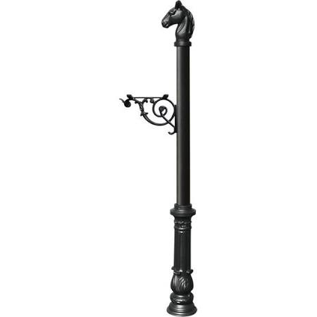 Support Bracket Post System with Ornate Base & Horsehead Finial, Black