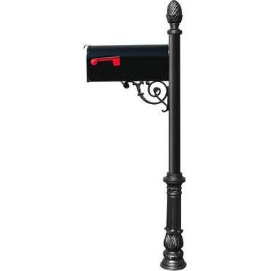LPST-703-E1-BL E1 Economy Mailbox System with Ornate Base & Pineapple Finial, Black