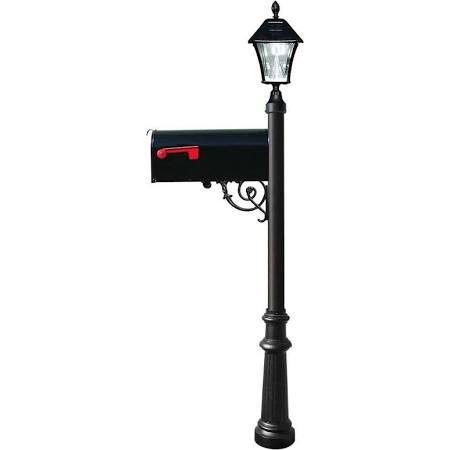 LPST-800-E1-SL-BL E1 Economy Mailbox System with Fluted Base & Bayview Solar Lamp, Black