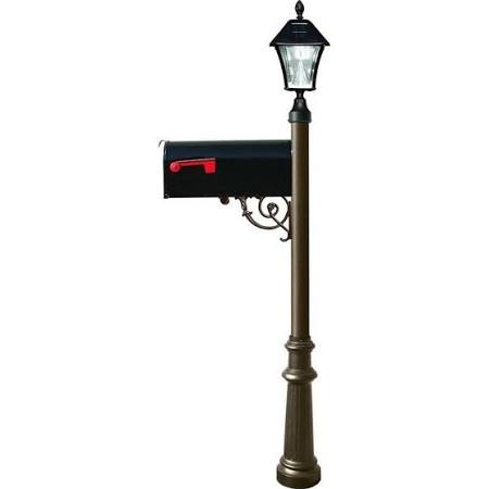 LPST-800-E1-SL-BZ E1 Economy Mailbox System with Fluted Base & Bayview Solar Lamp, Bronze