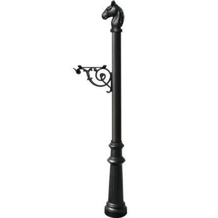 Support Bracket Post System with Fluted Base & Horsehead Finial, Black