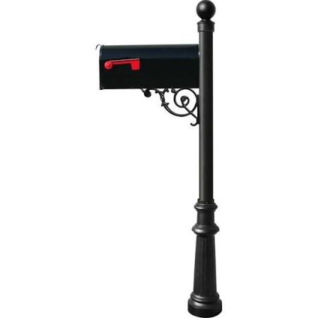 LPST-804-E1-BL E1 Economy Mailbox System with Fluted Base & Ball Finial, Black