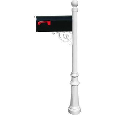 E1 Economy Mailbox System with Fluted Base & Ball Finial, White