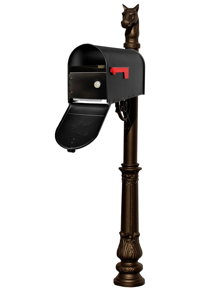 LPST-E1-LKIT-701-BRZ E1 Economy Mailbox Locking Insert System with Ornate Base & Horsehead Finial, Bronze