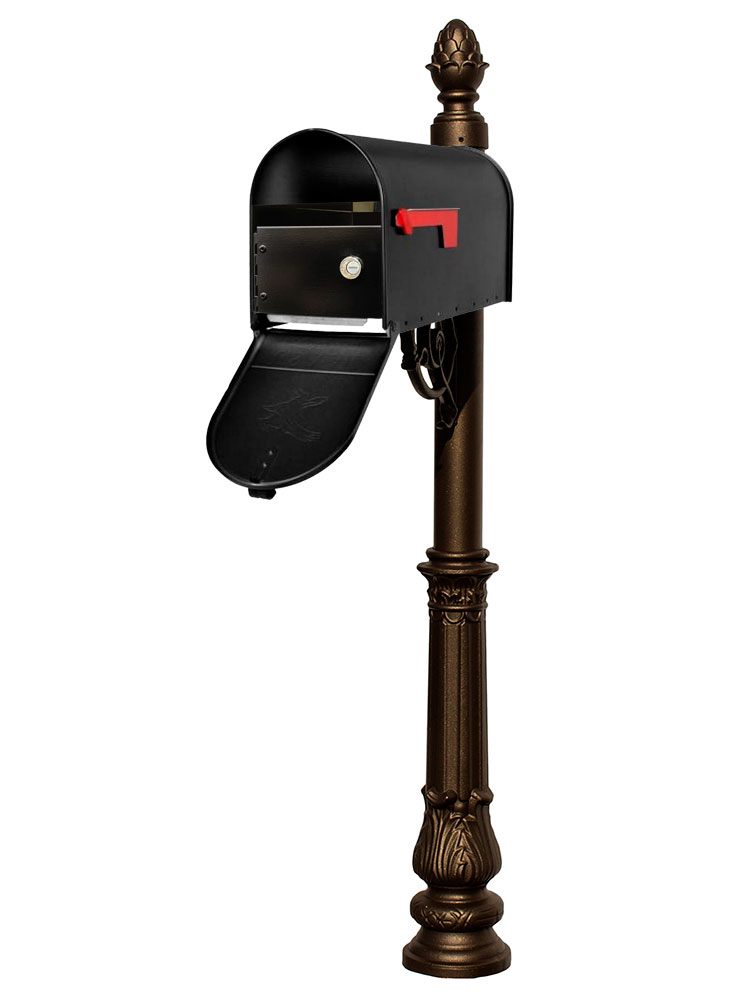 LPST-E1-LKIT-703-BRZ E1 Economy Mailbox Locking Insert System with Ornate Base & Pineapple Finial, Bronze