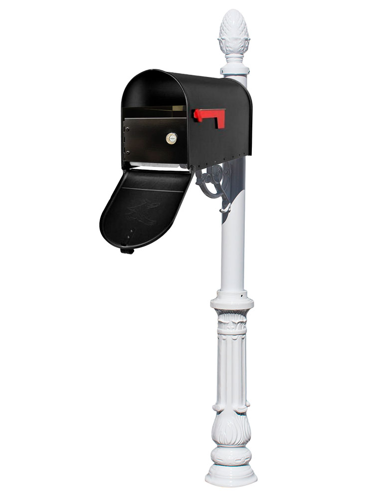 LPST-E1-LKIT-703-WHT E1 Economy Mailbox Locking Insert System with Ornate Base & Pineapple Finial, White