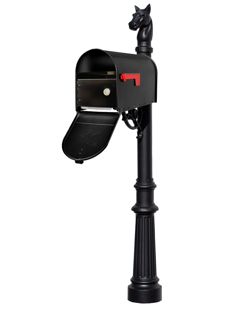 LPST-E1-LKIT-801-BLK E1 Economy Mailbox Locking Insert System with Fluted Base & Horsehead Finial, Black