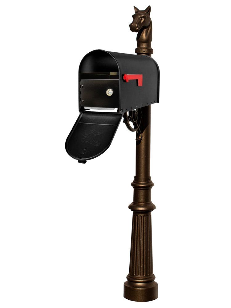 LPST-E1-LKIT-801-BRZ E1 Economy Mailbox Locking Insert System with Fluted Base & Horsehead Finial, Bronze