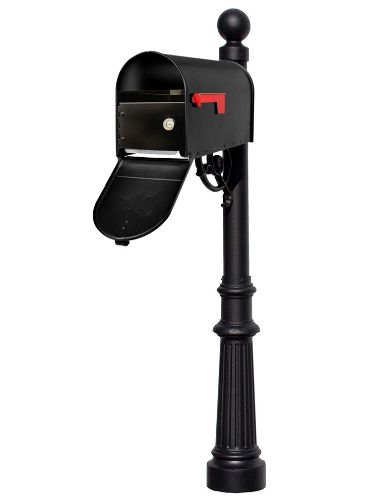 LPST-E1-LKIT-804-BLK E1 Economy Mailbox Locking Insert System with Fluted Base & Ball Finial, Black