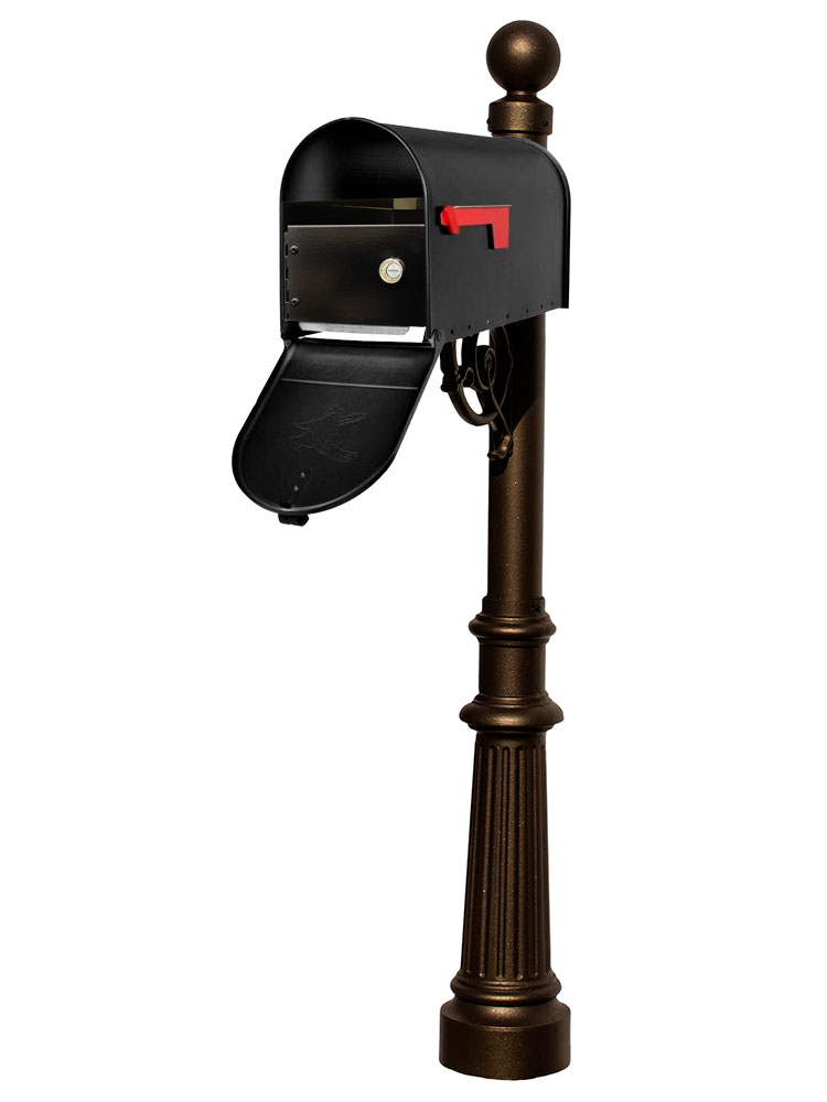 LPST-E1-LKIT-804-BRZ E1 Economy Mailbox Locking Insert System with Fluted Base & Ball Finial, Bronze