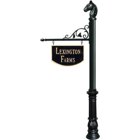 Hanging Ranch Sign Post with Ornate Base & Horsehead Finial, Black
