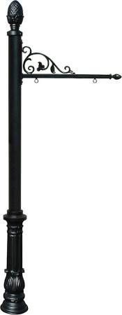 Hanging Ranch Sign Post with Ornate Base & Pineapple Finial, Black