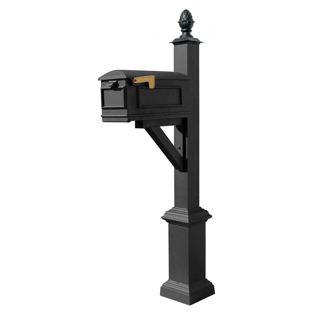 WPD-SB1-S3-LMC-BLK Westhaven System with Lewiston Mailbox, Square Base & Pineapple Finial, Black