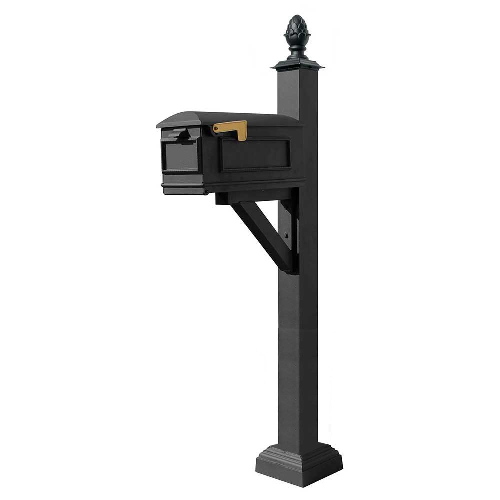 WPD-SC2-S3-LMC-BLK Westhaven System with Lewiston Mailbox, Square Collar & Pineapple Finial, Black