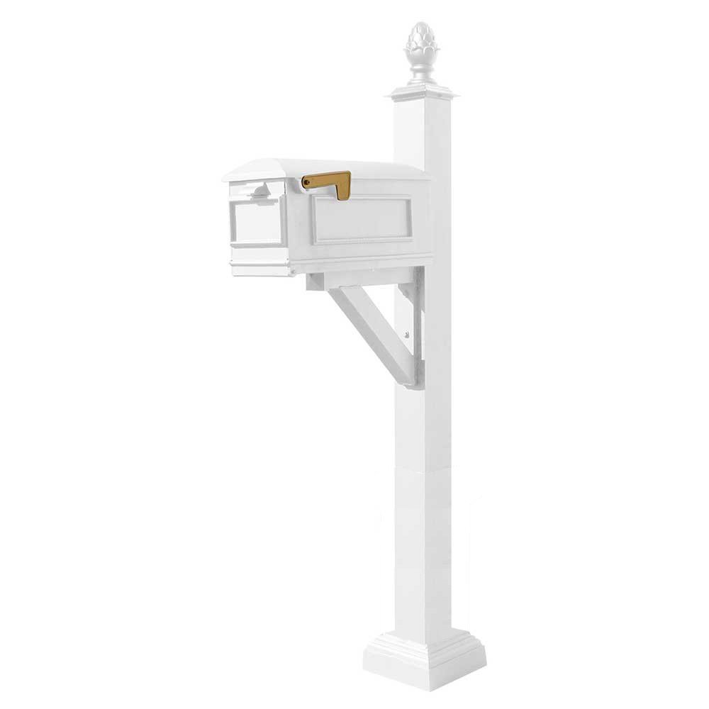 WPD-SC2-S3-LMC-WHT Westhaven System with Lewiston Mailbox, Square Collar & Pineapple Finial, White
