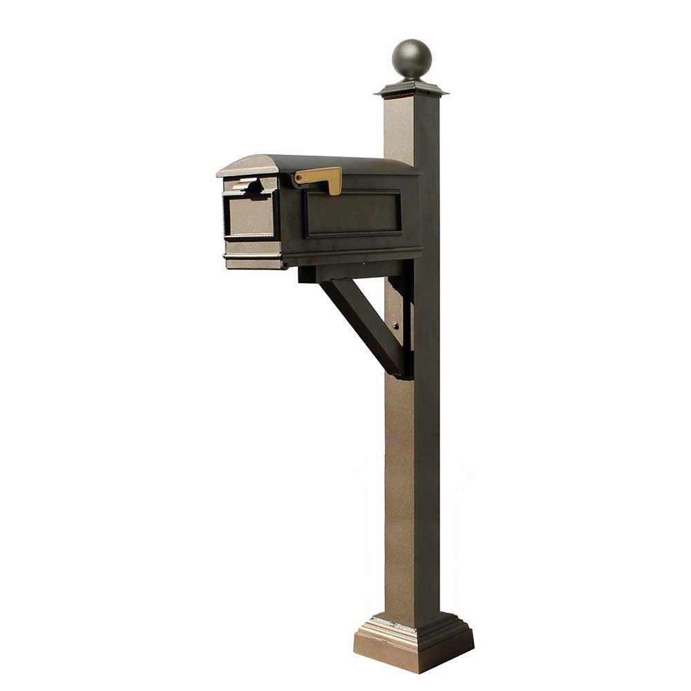 WPD-SC2-S4-LMC-BRZ Westhaven System with Lewiston Mailbox, Square Collar & Large Ball Finial, Bronze