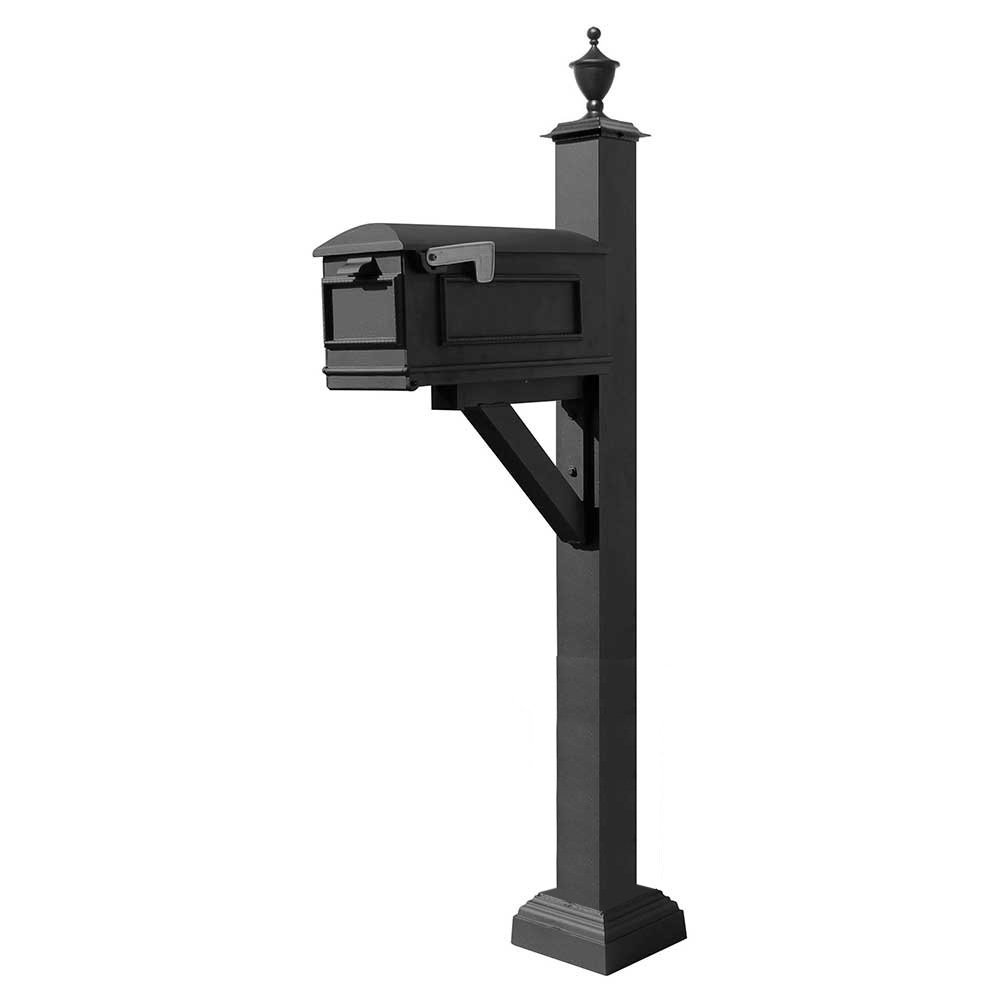 WPD-SC2-S5-LMC-BLK Westhaven System with Lewiston Mailbox, Square Collar & Urn Finial, Black