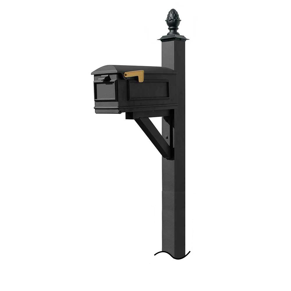 Westhaven System with Lewiston Mailbox with No Base Pineapple Finial, Black