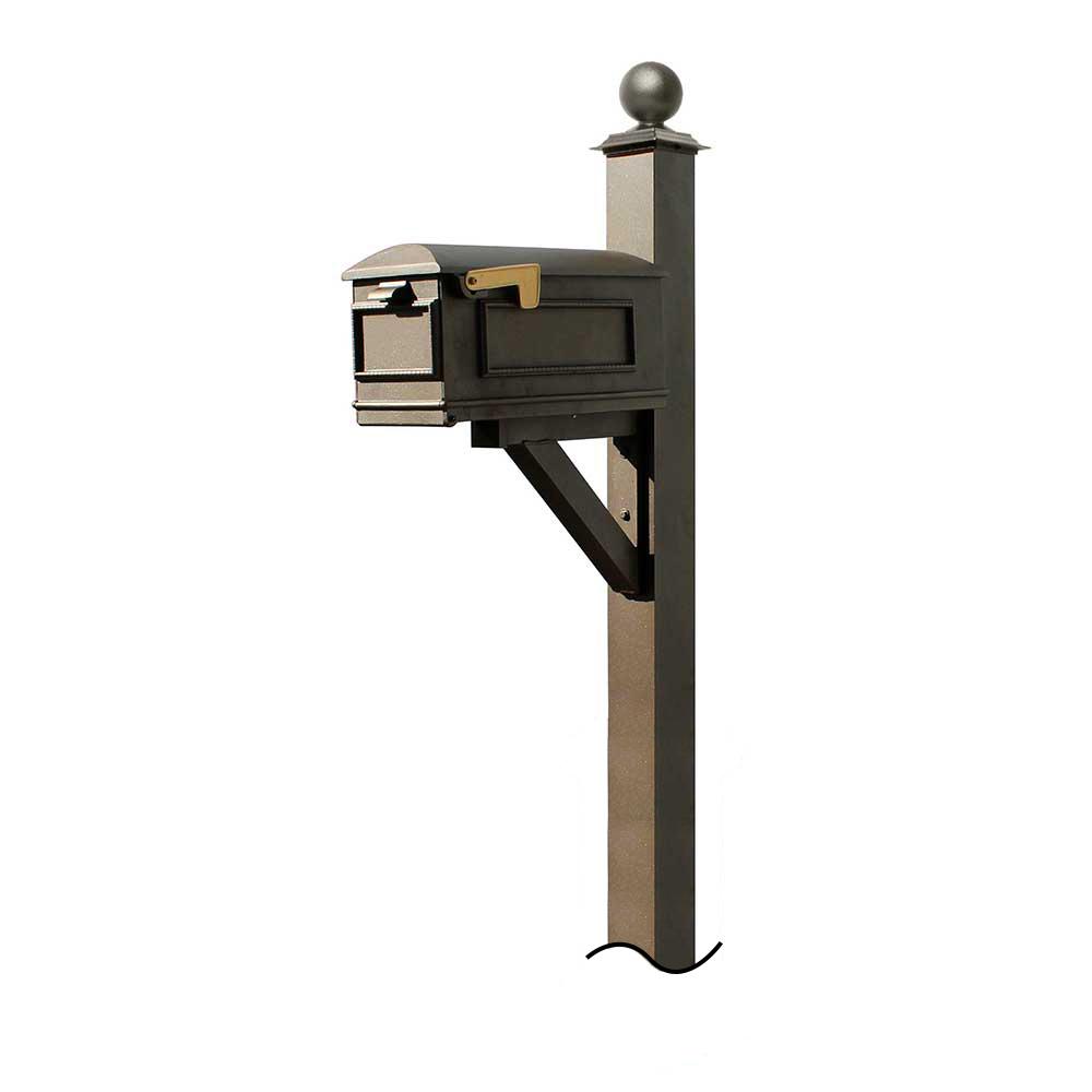 WPD-NB-S4-LMC-BRZ Westhaven System with Lewiston Mailbox with No Base Large Ball Finial, Bronze