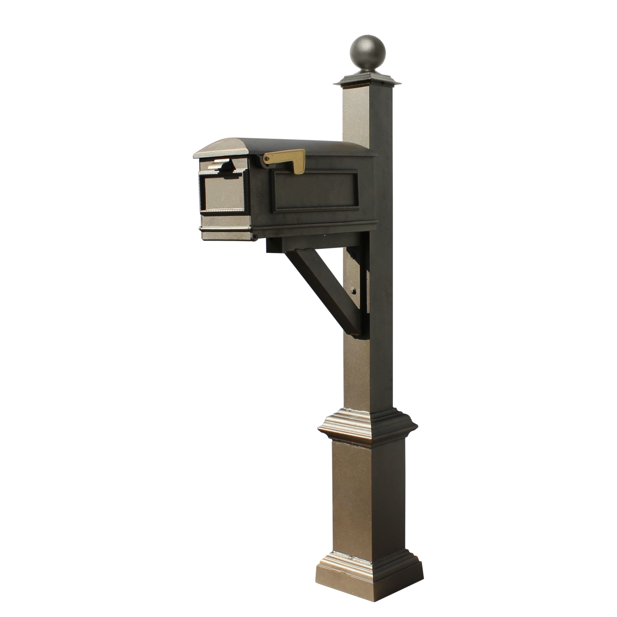 WPD-SC2-S5-LM-3P-BRZ Westhaven System with Lewiston Mailbox, 3 Cast Plates Square Collar & Urn Finial - Bronze