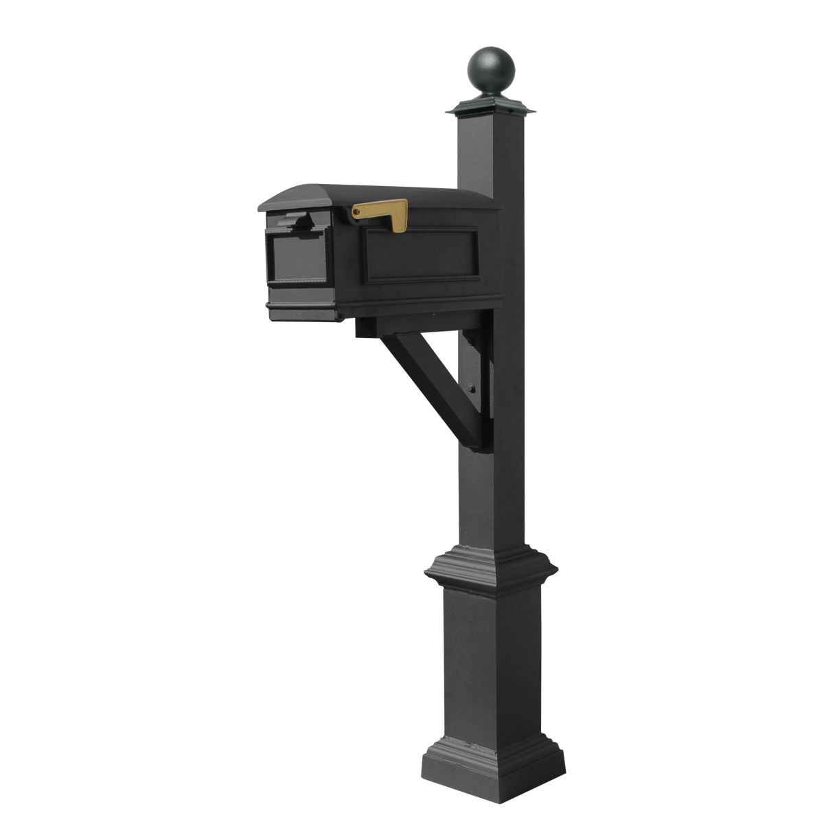 WPD-SC2-S7-LM-3P-BLK Westhaven System with Lewiston Mailbox, 3 Cast Plates Square Collar & Pyramid Finial - Black