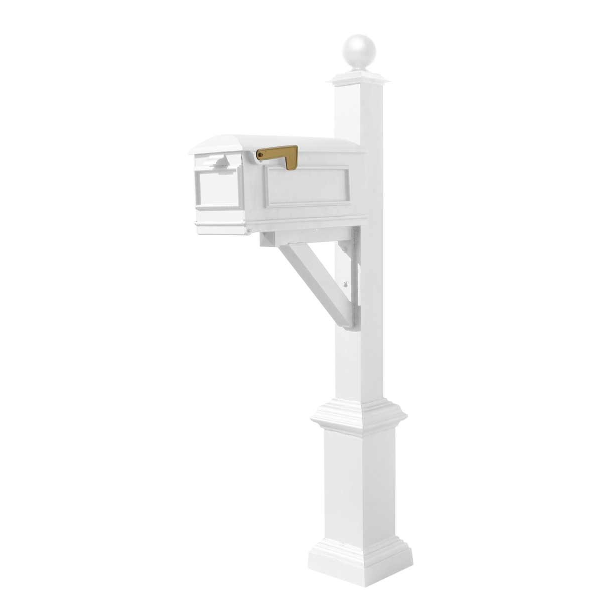WPD-SC2-S7-LM-3P-WHT Westhaven System with Lewiston Mailbox, 3 Cast Plates Square Collar & Pyramid Finial - White
